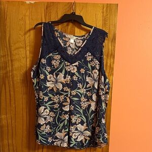CJ Banks Floral Tank Top with Navy and Cream
